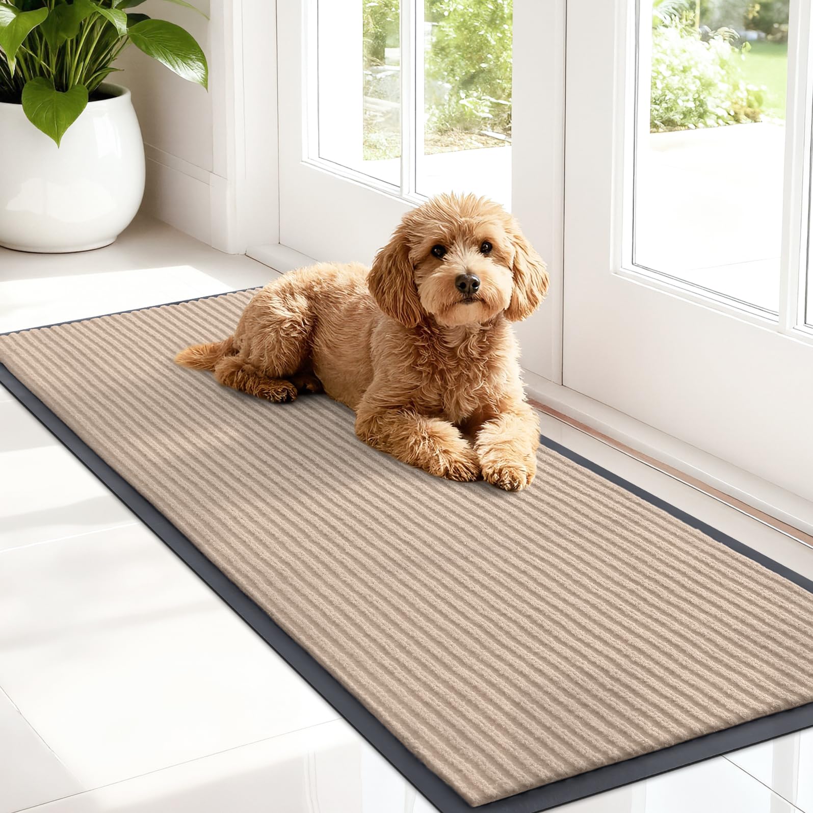 OLANLY Front Door Mat Indoor Outdoor Entrance, Waterproof Heavy Duty Doormat, Fade Resistant, Low Profile, Easy Clean Patio Porch Welcome Floor Mats for Entry, 29.5x17, Beige — view 113