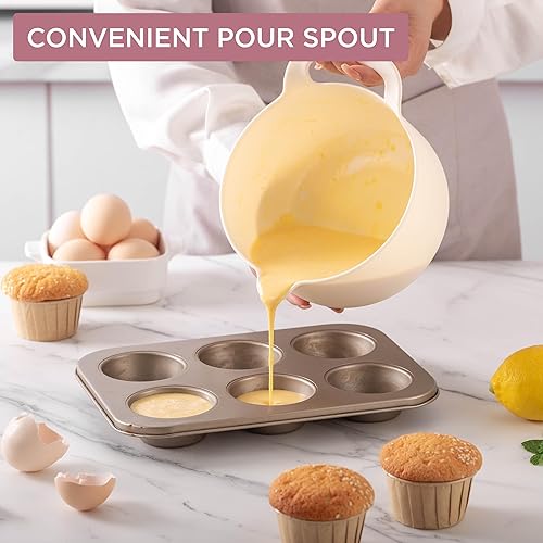 Vista 59 de COOK WITH COLOR Nesting - Juego de cuencos de plástico para mezclar con boquillas y asas, color rosa, 4 piezas antideslizantes