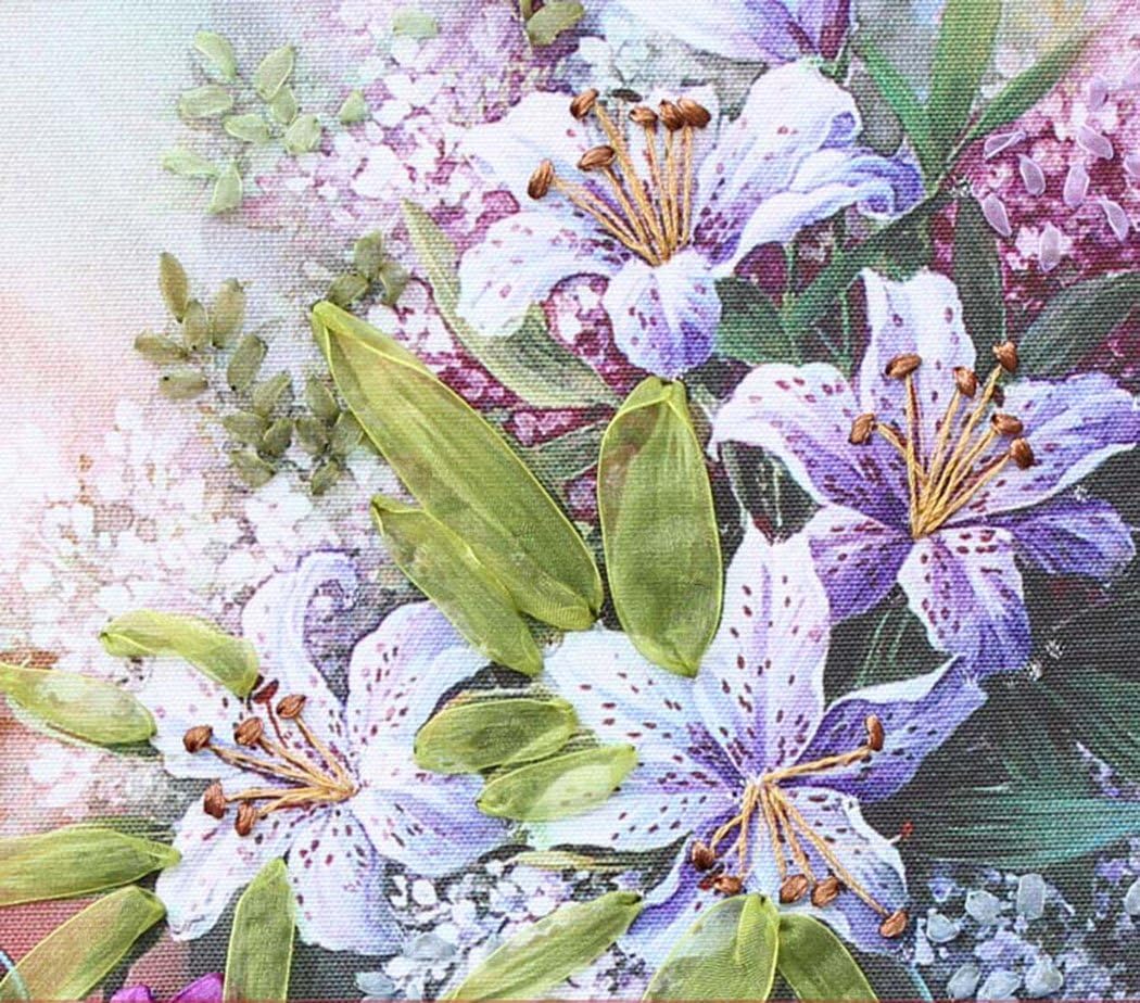 Aureate Handmade Ribbon Embroidery Kits Canvas 3D Wall Art Home Decoration DIY Needlepoint Tapestry Hanging Gift Sweet Lily 22"×20"