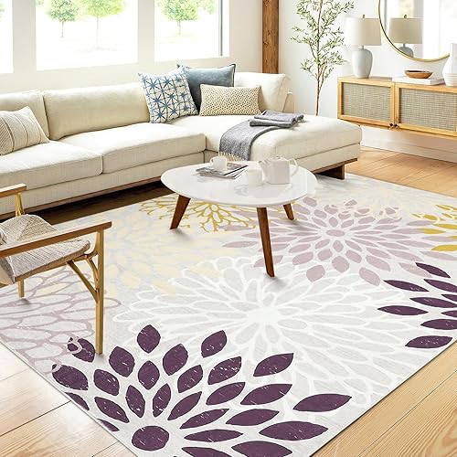 Miniatura 1 de Zacoo Alfombra lavable para sala de estar, alfombra de 4 x 6 pies, antideslizante, resistente a las manchas, alfombra natural tropical, bonita