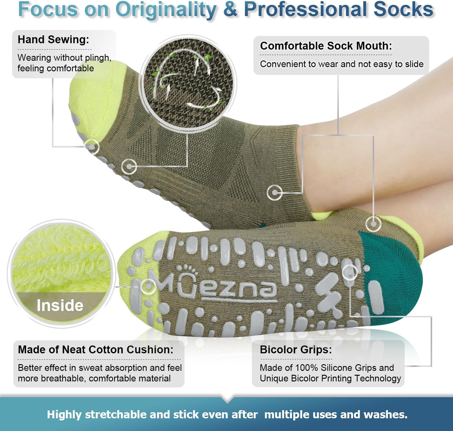 Muezna Non Slip Yoga Socks for Women, Anti-Skid Pilates, Barre, Hospital Socks with Grips, Size 5-10 - Image 4