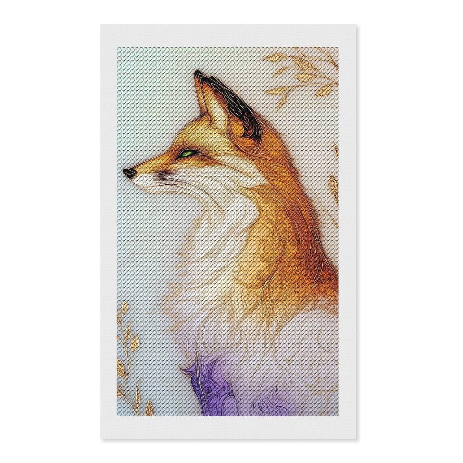 Junmoney Elegant Fox Portrait with Golden Accents Diamond Painting Set 12"x20", Holiday Gift Idea, for Creative Relaxation, Fun Craft Experience, Vintage Style Decor