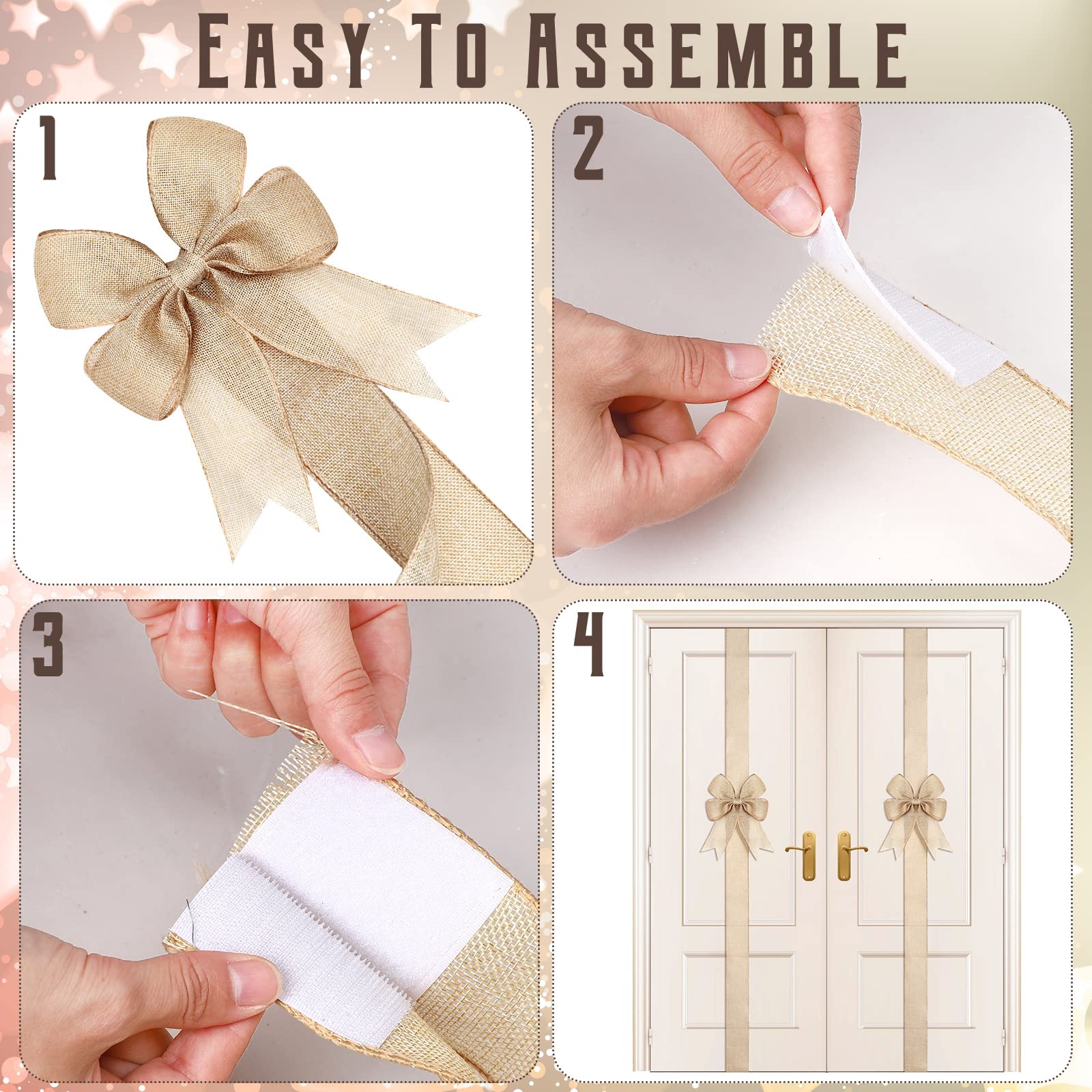 Lot de 8 rubans de Noël en toile de jute pour porte de Noël, décoration d'armoire, décoration de cuisine, ruban en toile de jute naturelle pour décoration de Noël, d'automne, de Thanksgiving