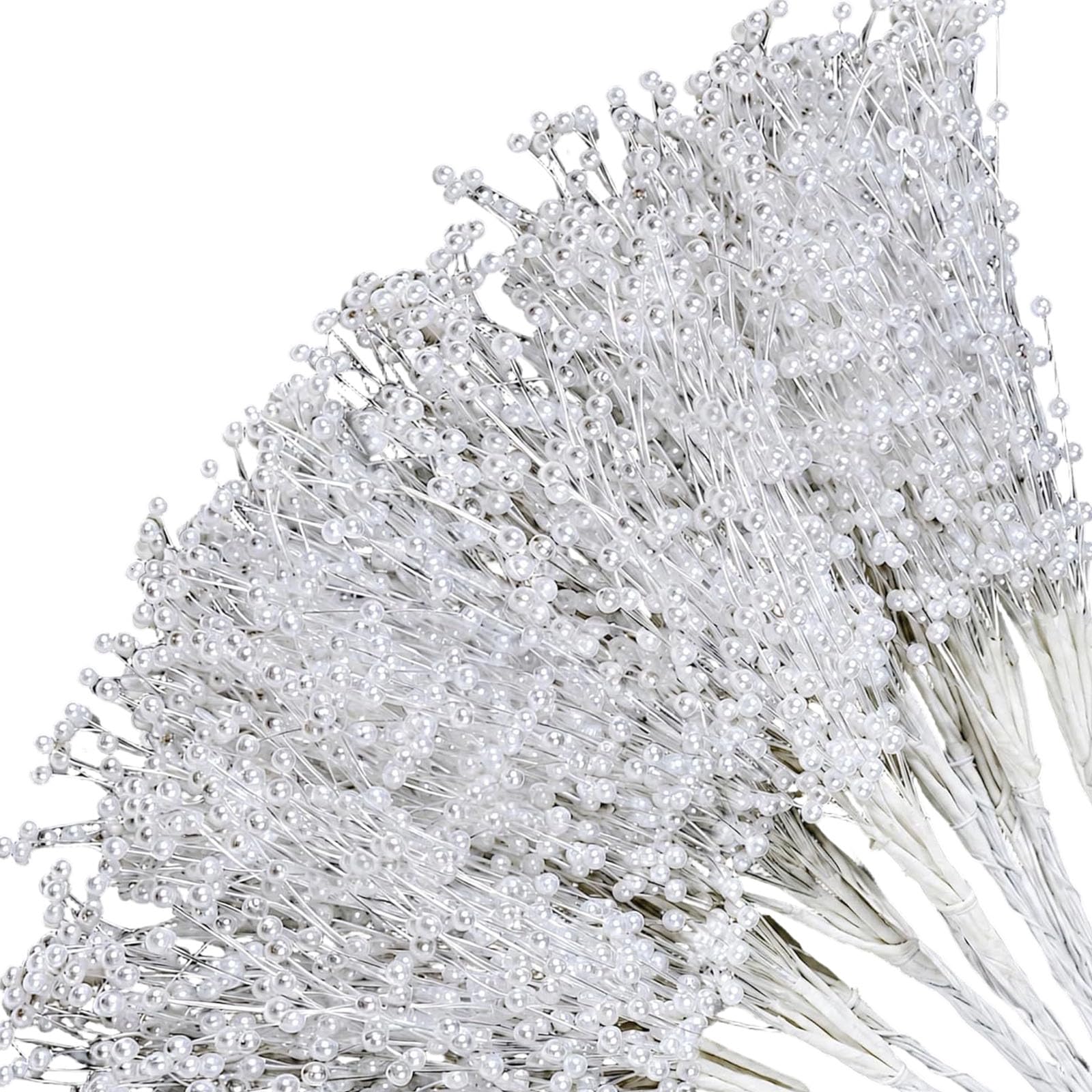 PANGBOER 50Pcs / Pack 24Cm Pearls Effect Bead Branch Beaded Stems for Crafting Bouquets and Seasonal Decorations Wedding Stone Fibers