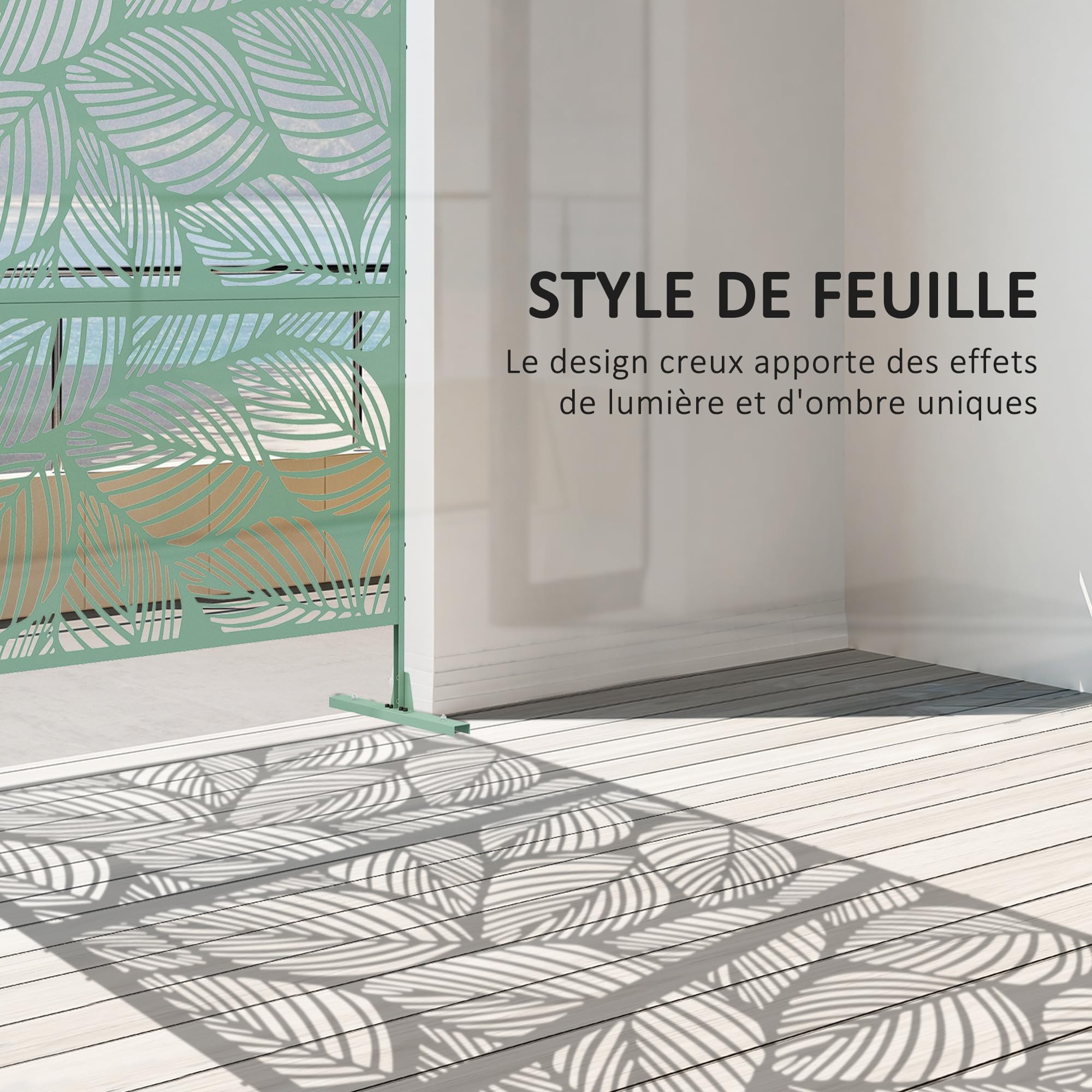 Outsunny Panneau Brise Vue Décoratif Paravent 122 x 45 x 198 cm Vert | Extérieur, Motif Végétal, en Acier