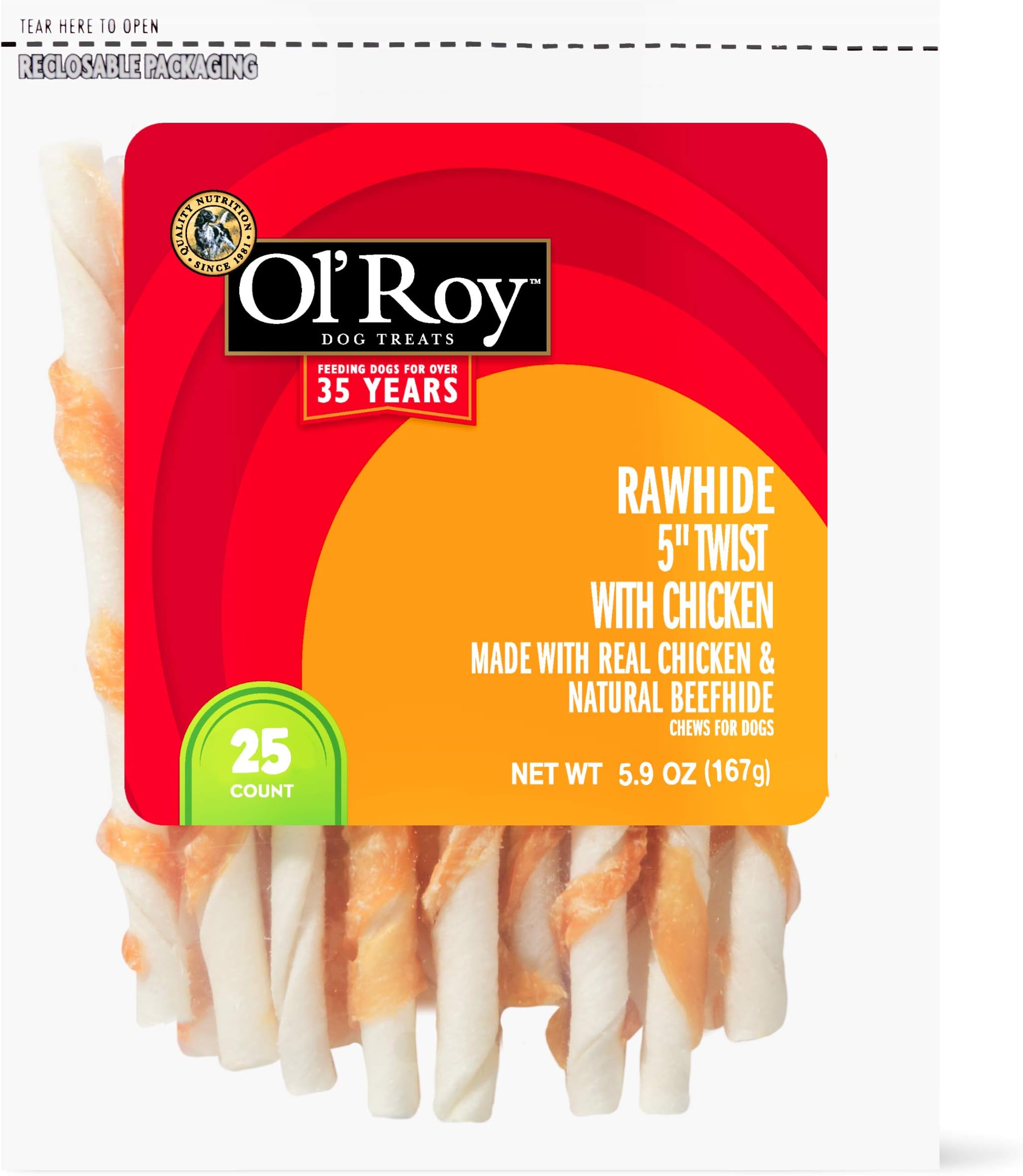 Ol' RoyRawhide 5" Twist with Chicken Chews for Dogs 25 ct