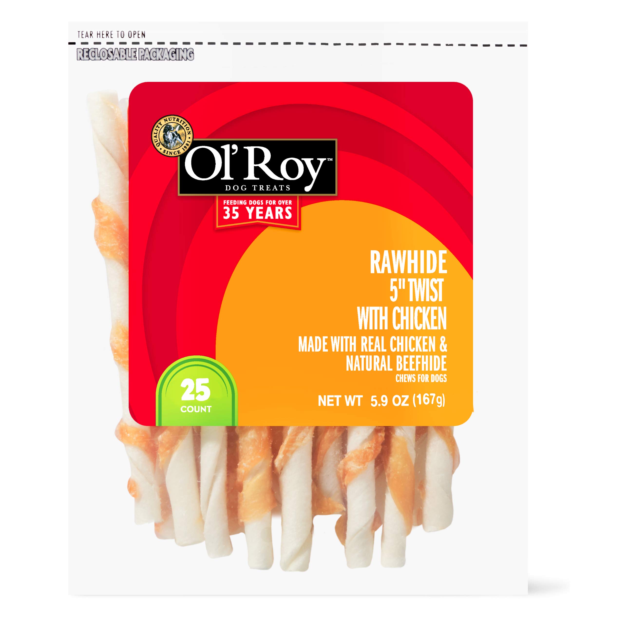 Ol' RoyRawhide 5" Twist with Chicken Chews for Dogs 25 ct