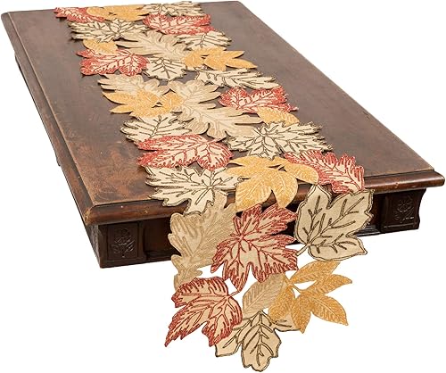 Xia Home Fashions Camino de mesa de hojas de otoño, 15 x 70 pulgadas, beige