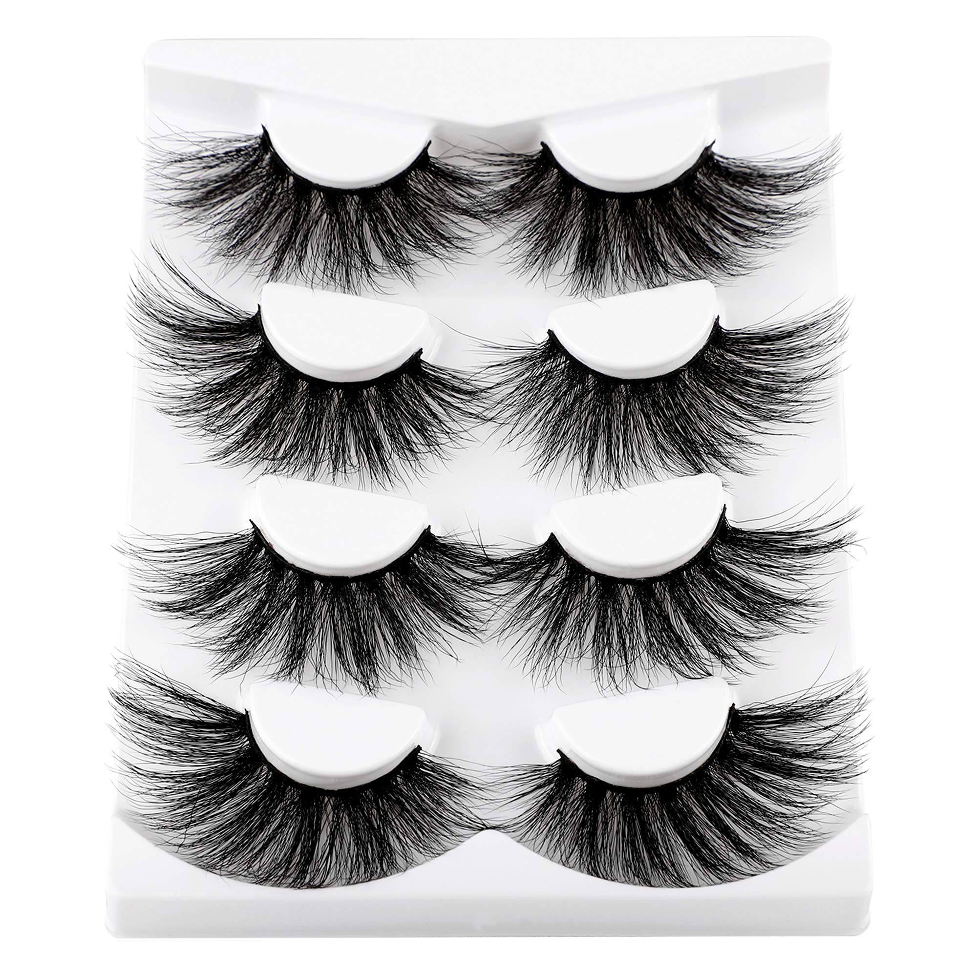 wiwoseo 25MM Lashes False Eyelashes Long Dramatic Fake Eye Lashes Thick Cross Fluffy Volume 4 Pairs Pack