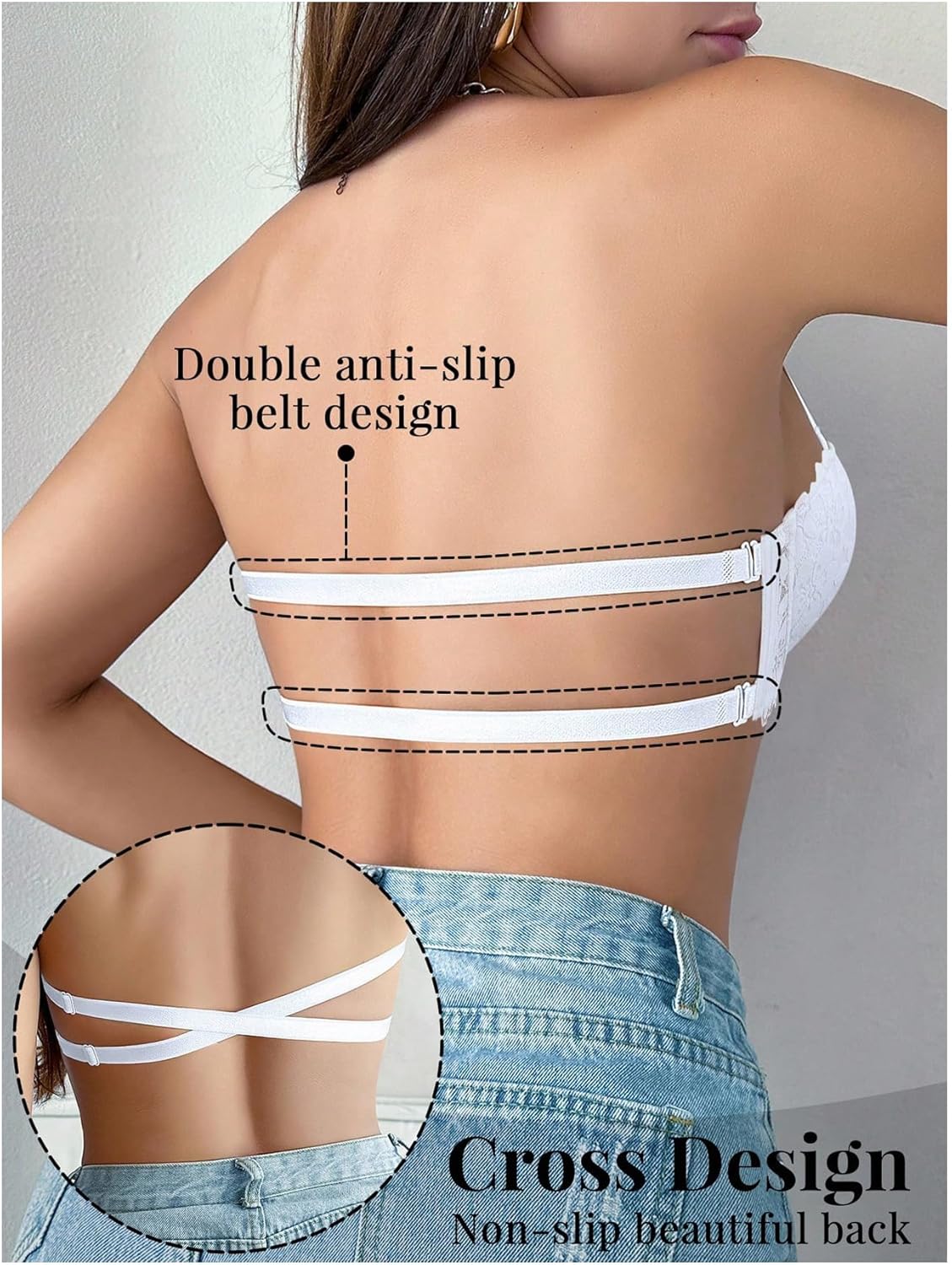 SHENHE Women's Lace Strapless Bras Backless Push Up Halter Neck Convertible Multiway Bra with Silicone Wings - Image 2