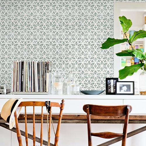 Miniatura 8 de MelunMer Papel tapiz de contacto verde para despegar y pegar, papel de contacto bohemio para armarios, papel tapiz autoadhesivo extraíble para