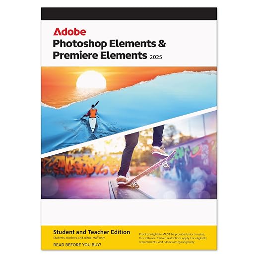 Adobe Photoshop Elements 2025 & Premiere Elements 2025 Student & Teacher Edition | PC/Mac Code | Box with Download Code | Photo & Video Editing | 3-year term license | Activation Required