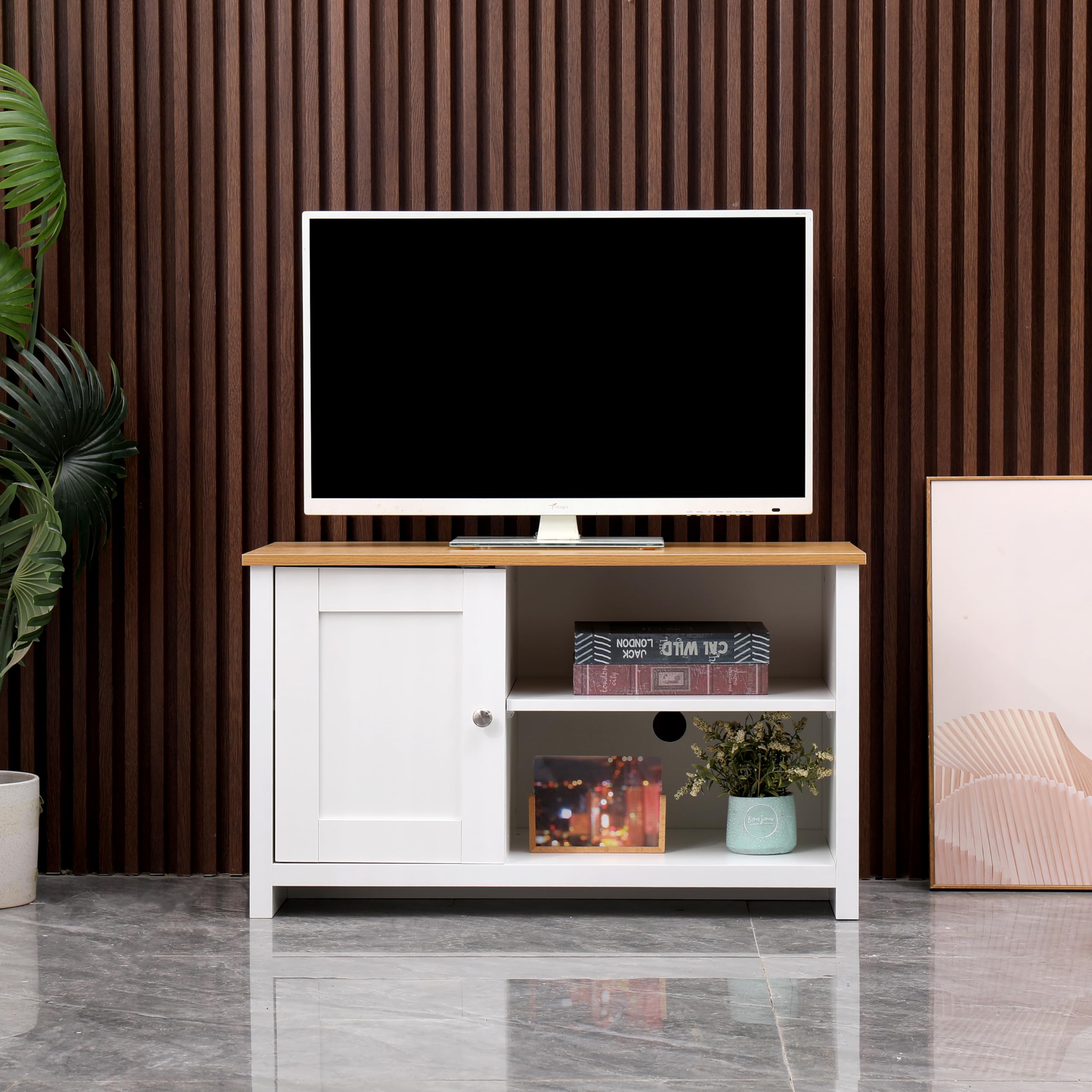 FUSIDE Entertainment Furniture,Media Cabinet with Shelves,Assembly Needed,TV Stand for TVs,TV Stand with Storage,Home Office Media Center (1 Door TV Unit-White-85x39x50cm) โ image 1