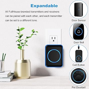 Full House Dog Doorbell for Potty Training, Wireless Pet Doggie Door Bell Training to Go Outside, Waterproof Touch Button, Over 1000 feet Range (Black, 1 Button + 1 Receiver)