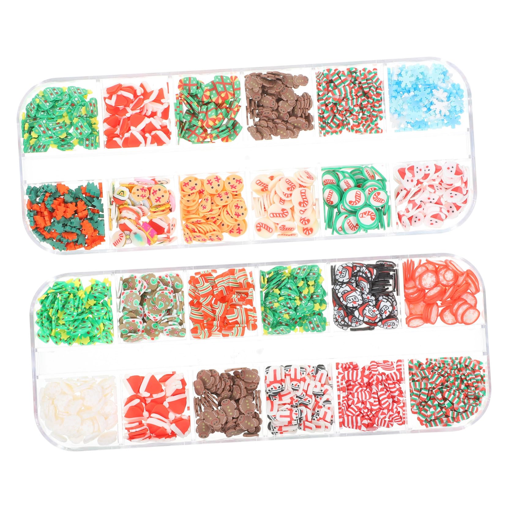 2 Boîtes Boîtes Décorations Ongles Pâte Polymère de Noël Accessoires DIY Compartiments Décoration Ongles Festive Hivernale