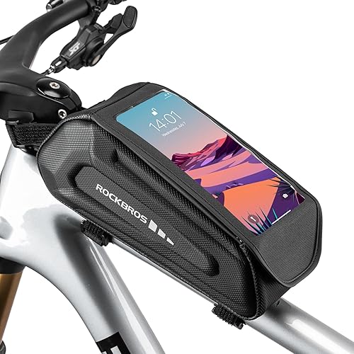 ROCKBROS Bolsa de bicicleta para teléfono, bolsa de accesorios de bicicleta, bolsa de EVA impermeable para teléfono para bicicleta, tubo superior,