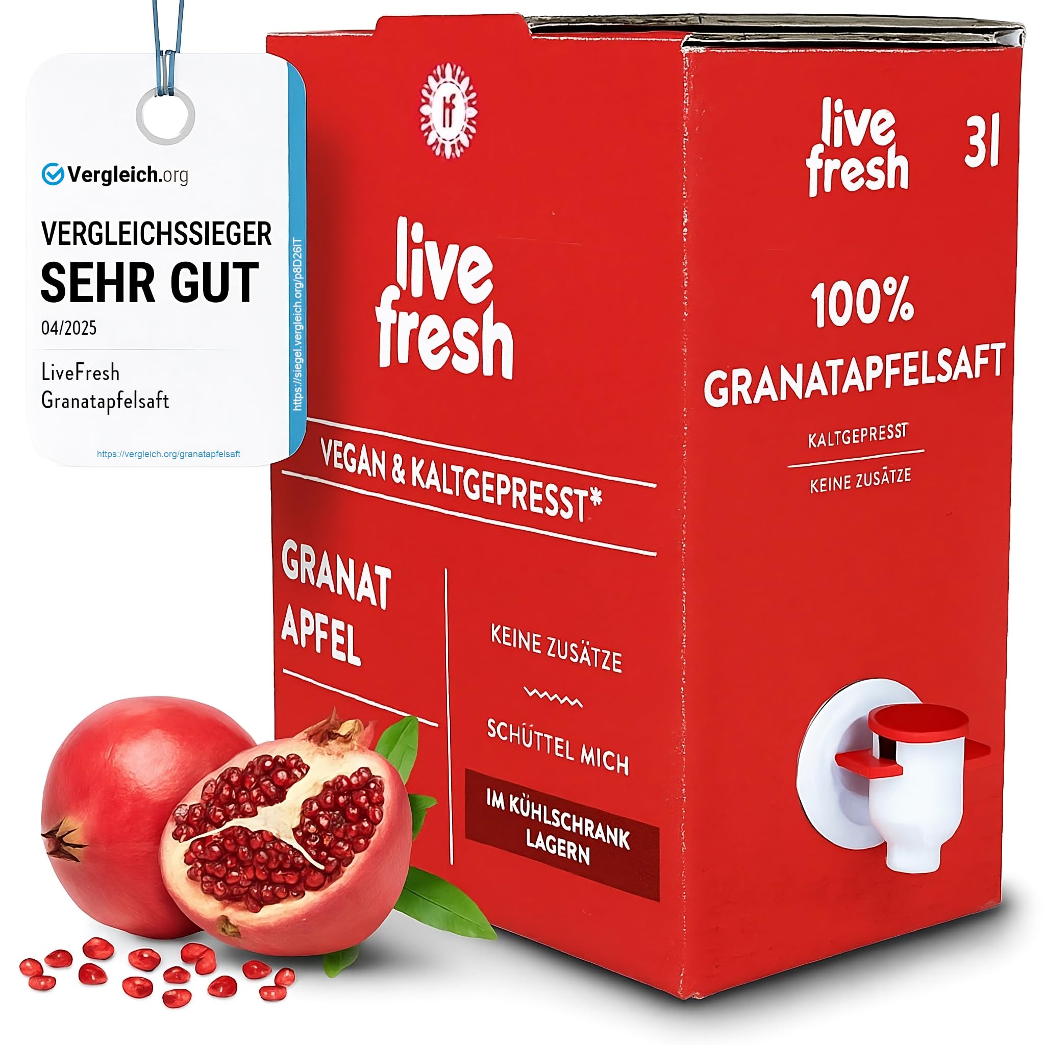 LiveFresh Granatapfelsaft Kaltgepresst¹ - 3 Liter – 100% Granatapfel Direktsaft ohne Zusätze – Nicht erhitzt – In Deutschland hergestellt
