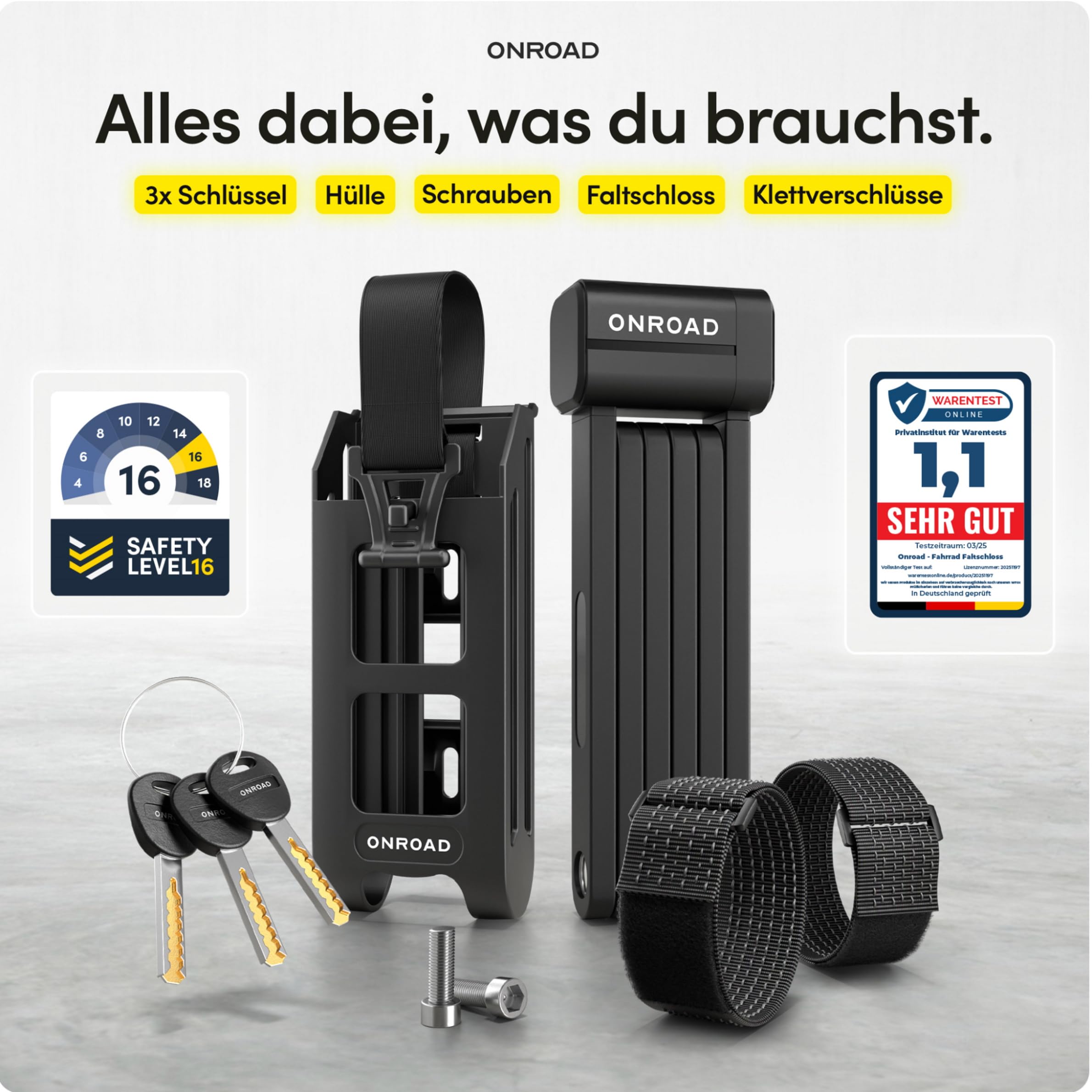 Faltschloss Fahrrad Onlock Pro 85cm diebstahlsicher – Fahrradschloss hohe Sicherheit – Robustes & kompaktes Fahrradschloss Faltschloss mit Halterung – Fahrrad Schloß ideal für E-Bike