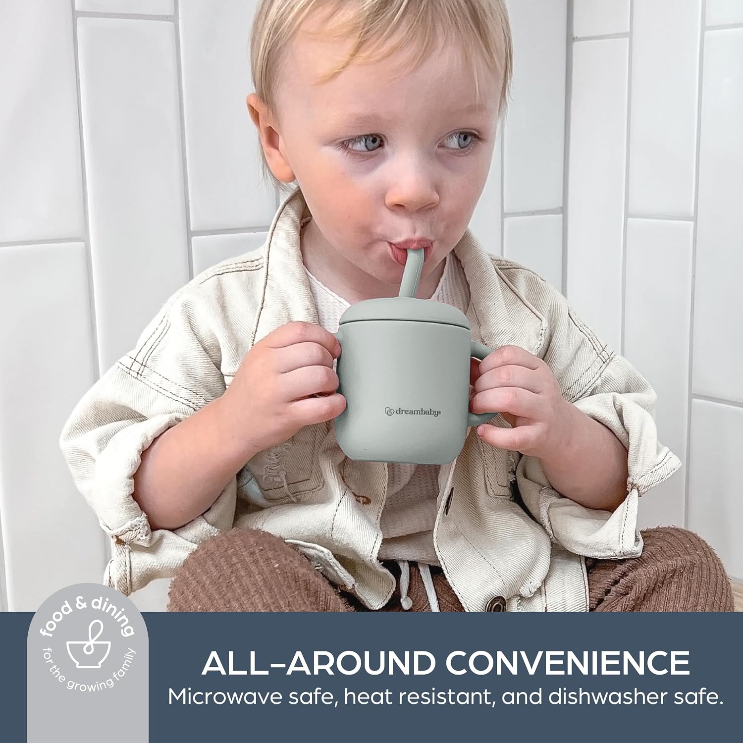 Dreambaby Silicone 3-in-1 Sippy Cup with Straw, Open Training Cup, and Snack Cup - Spill Proof Baby Snack Food Container, Seafoam, L5032A
