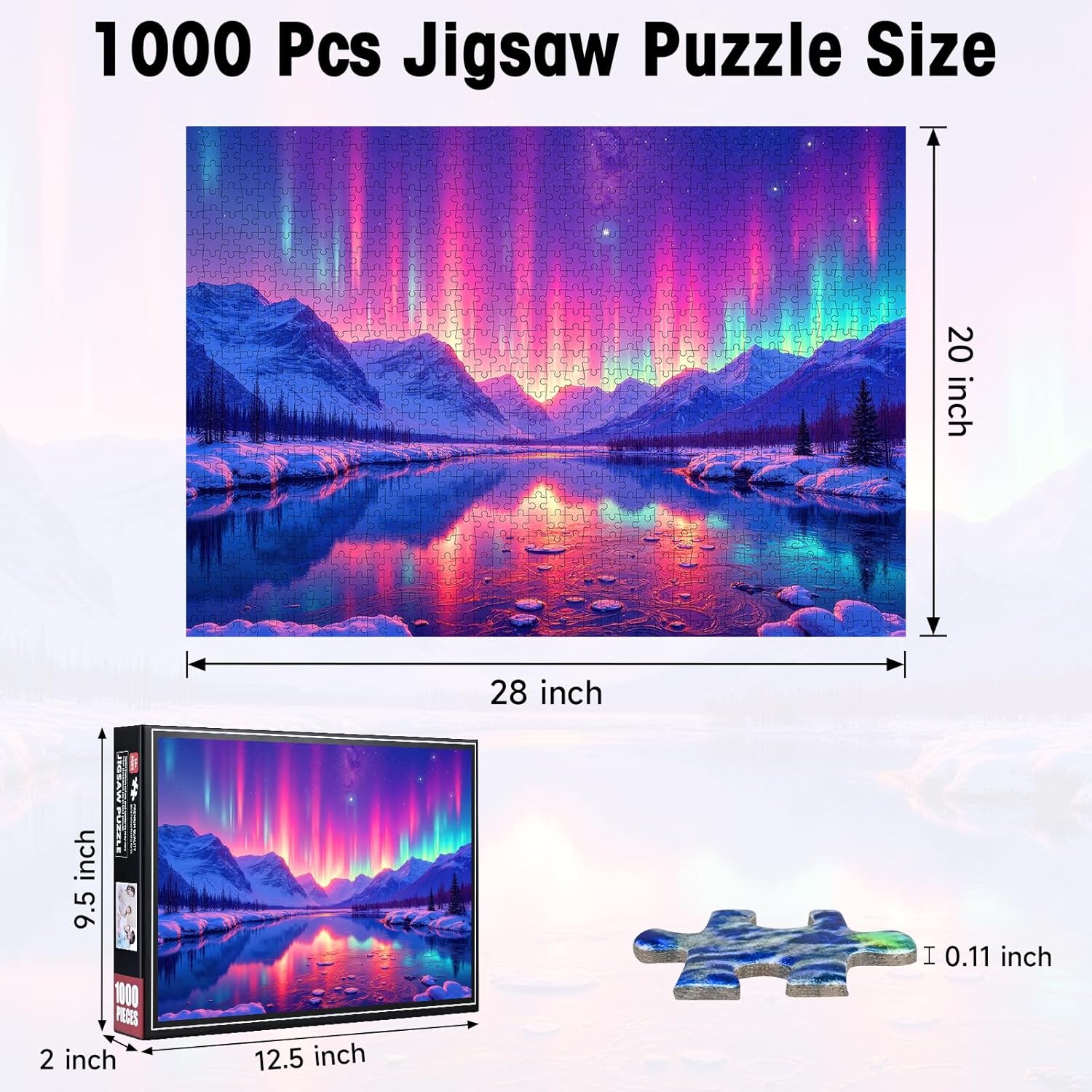 Northern Lights Puzzles for Adults 1000 Pieces, Aurora Borealis Jigsaw for Wall Decor, Stress Relief & Family Games, 28x20 Inch Winter Landscape Art