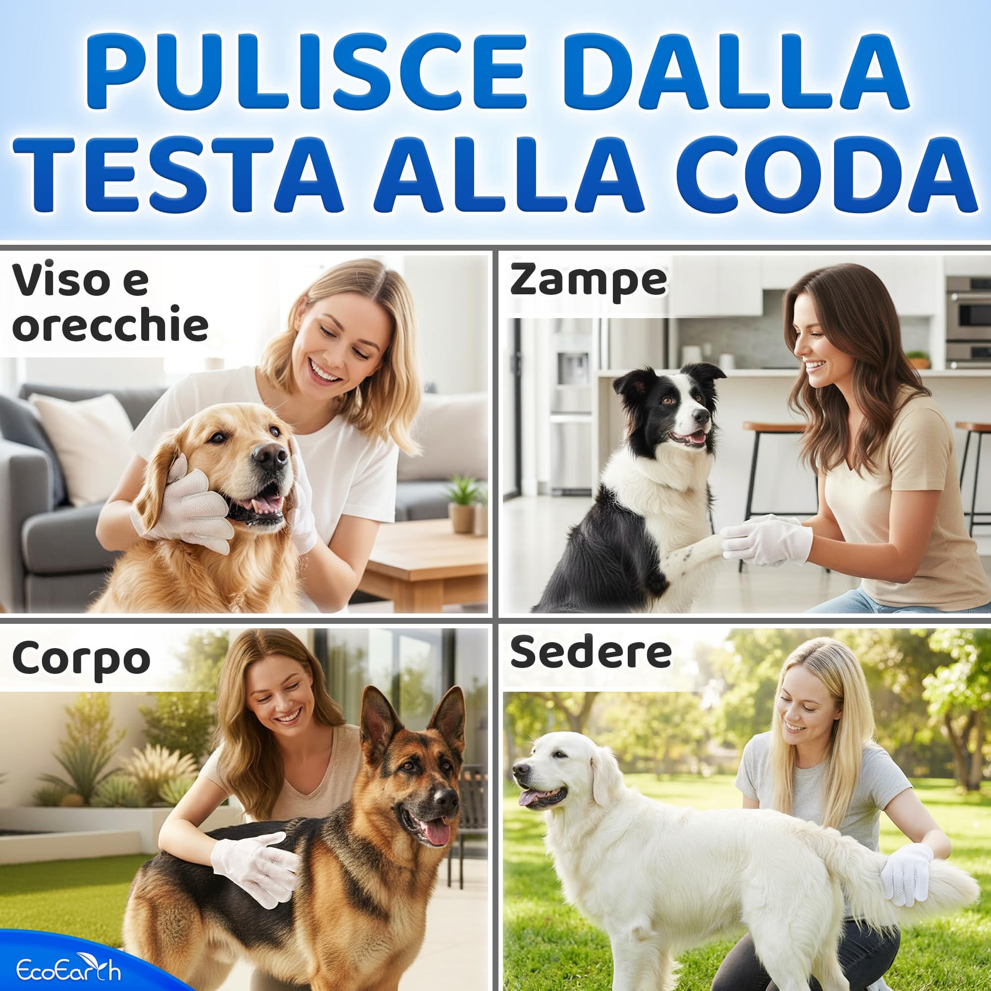EcoEarth Guanti Premium per la Pulizia di Cani e Gatti - 2 Sacchetti da 20 Pezzi ciascuno - Guanti Monouso per Il Bagnetto, la Deodorazione e la Toelettatura - Guanti da Bagno per Cani