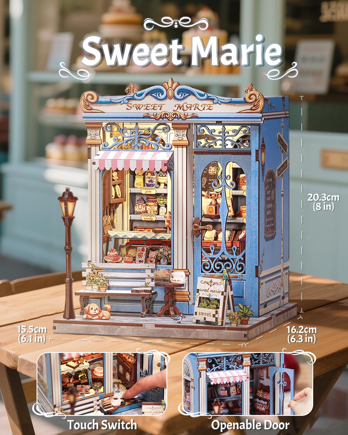 CUTEBEE Book Nook Kit per Adulti - Casa in Miniatura Fai da Te Pasticceria Francese con Luci LED, Decoro per Libreria Segnalibro in Legno 3D, Regalo da Collezione (Sweet Marie)
