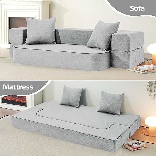 Miniatura 94 de Sofá cama plegable 2 en 1 con almohada, silla plegable, sofá de piso y colchón para dormir, funda lavable y silla de espuma viscoelástica para sala