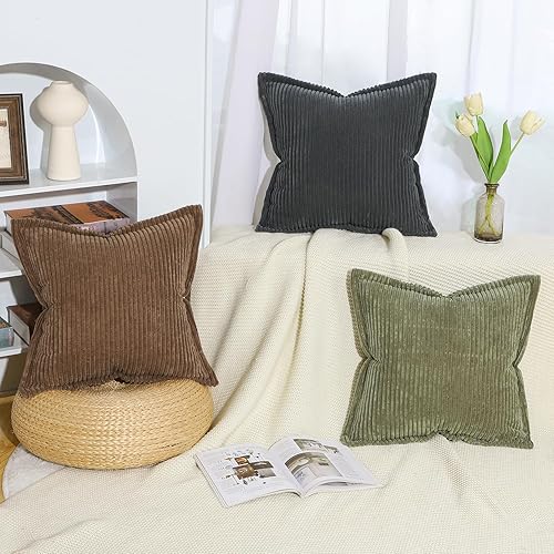 Miniatura 6 de MADIZZ Juego de 2 fundas de almohada de pana verde oliva de 12 x 20 pulgadas con borde de flecos, fundas de almohada súper suaves de rayas bohemias