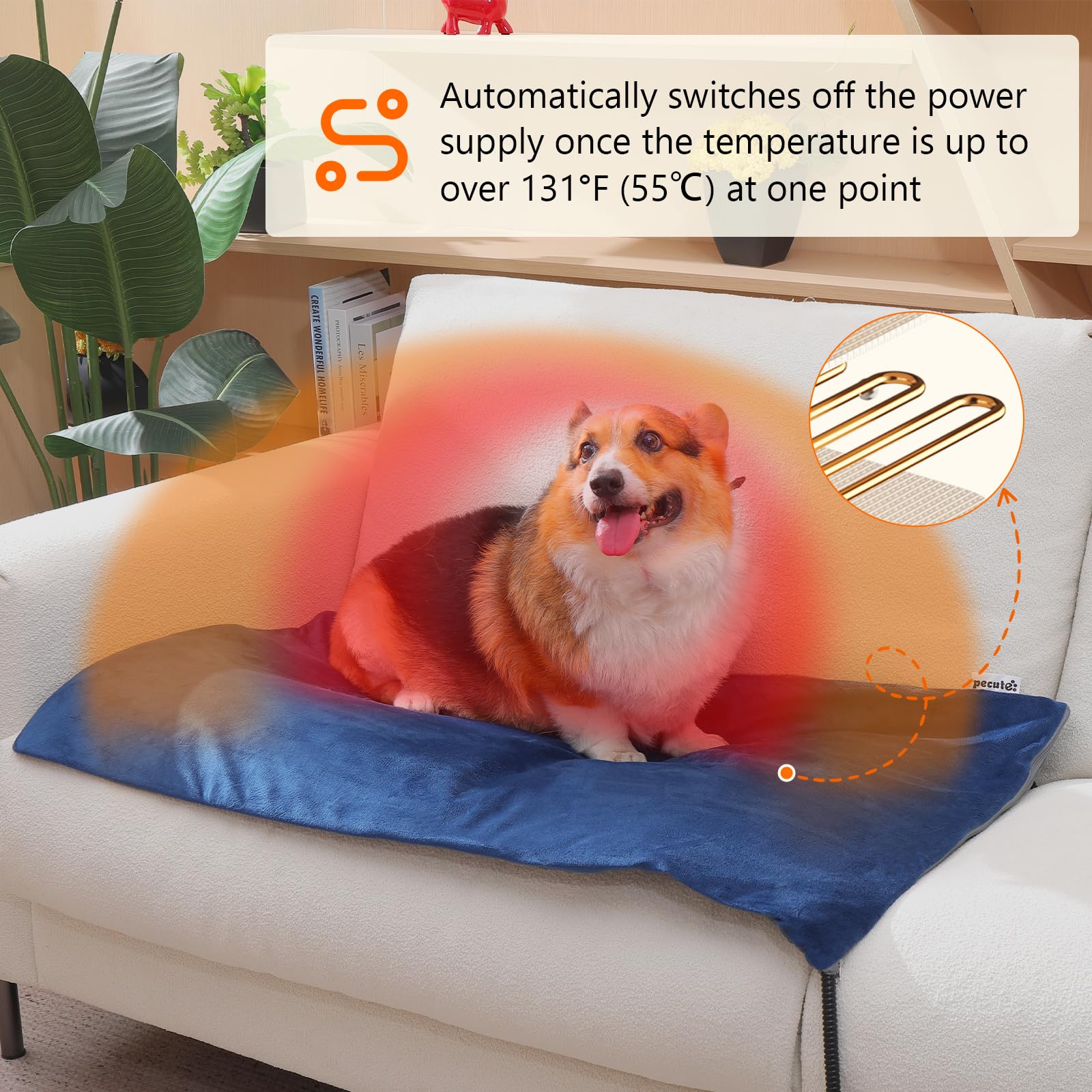 Pecute Tappetino Riscaldante per Cani e Gatti con Controller a 6 Stadi, 40×45 cm, Tappetini Riscaldanti per Cani Gatti, Tappetino Riscaldante Rettili, Anti-morso, Gatti di Piccola Taglia