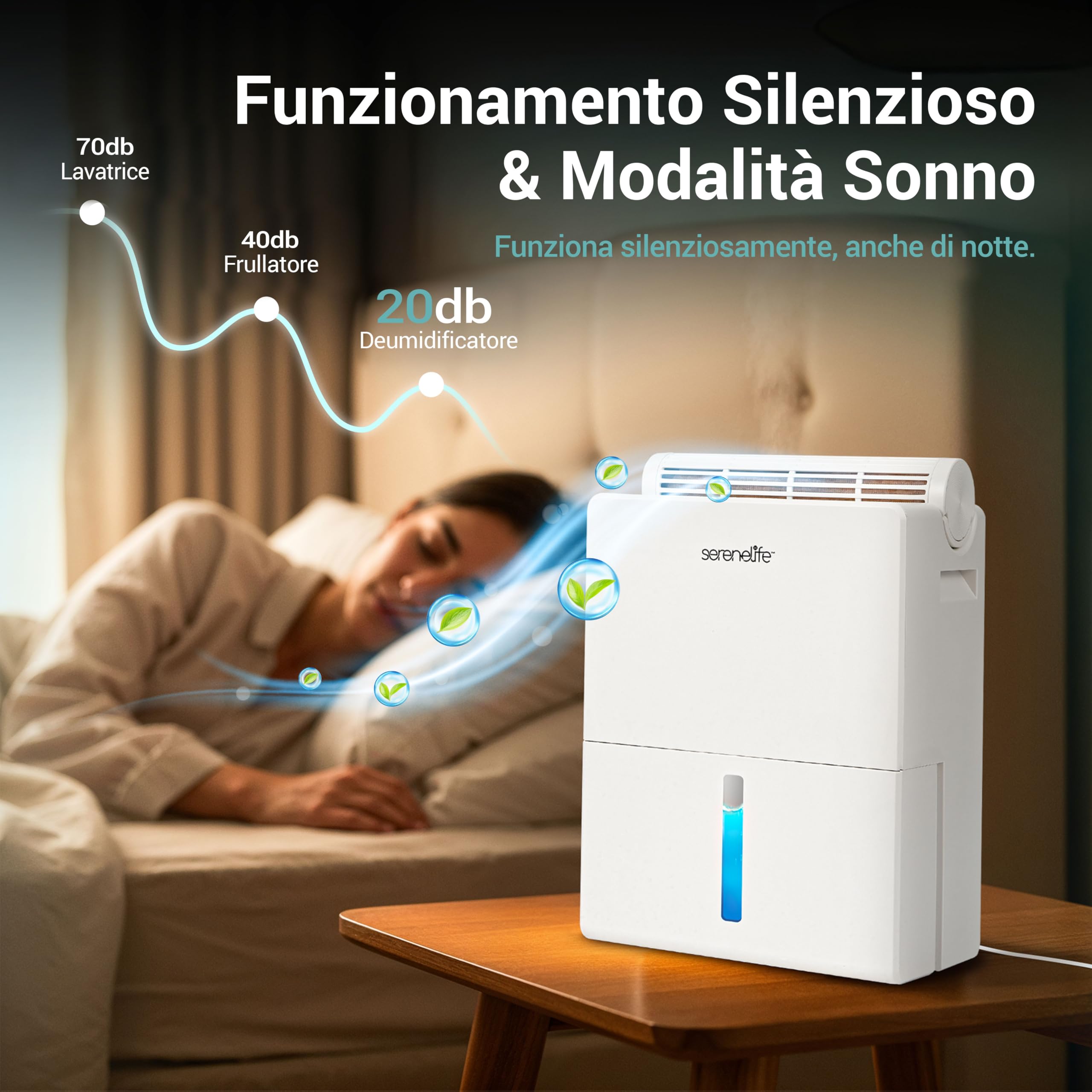 SereneLife Deumidificatore 2-in-1 Bianco 23 x 15 x 33 cm, Filtro Integrato, Serbatoio 2,7 L, Cilindro Removibile e Base Asciugatura, Timer, Modalità Sonno, Casa, Ufficio, Camera, Bagno, SLARP800WT