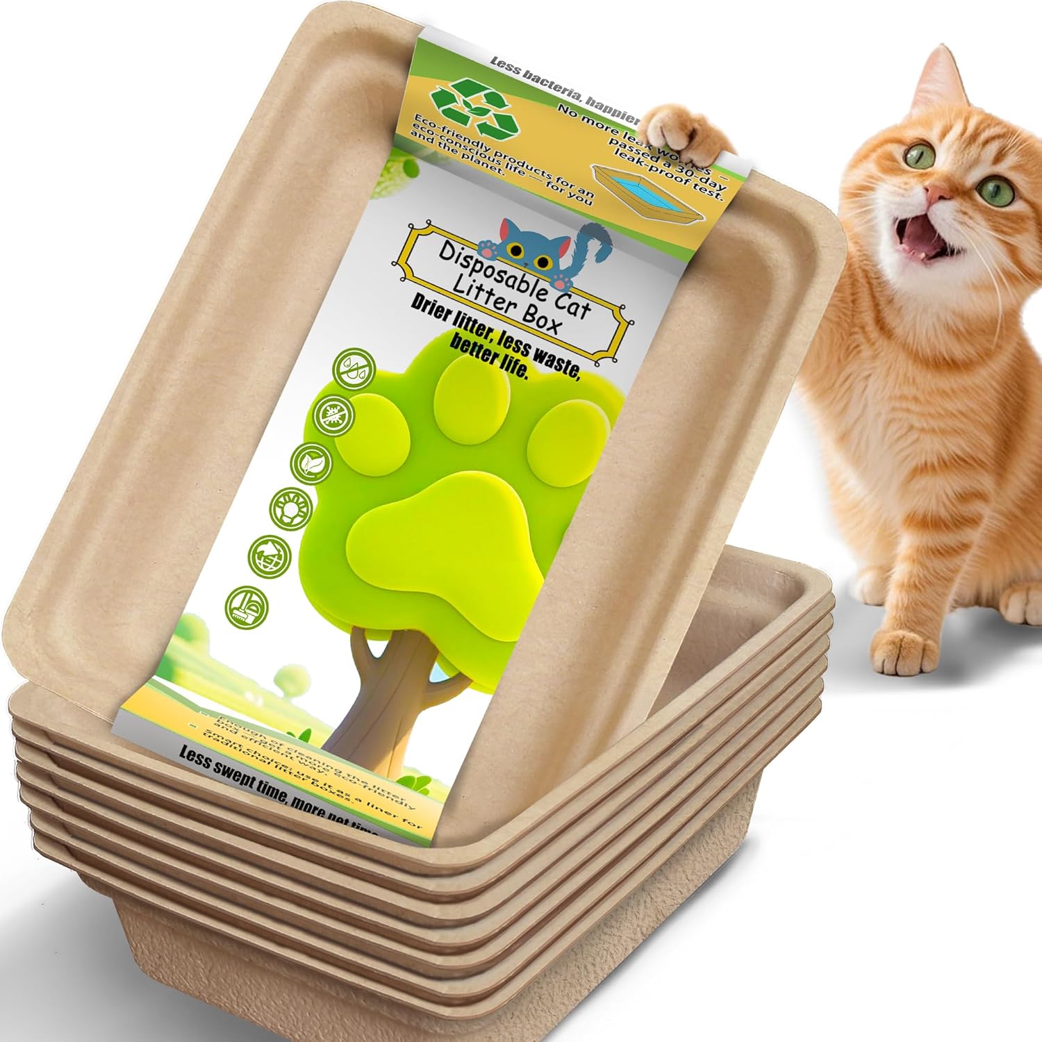 Disposable Litter Boxes for Cats Large: 8-Pack Leak-Proof Sustainable for Indoor/Travel Use Standalone or as Liner17.5'' x 13.5''