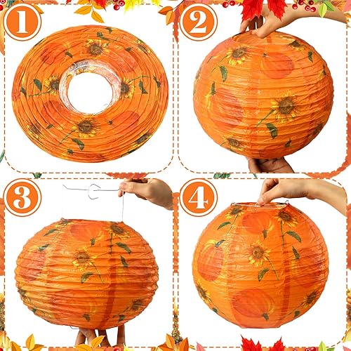 Miniatura 4 de 12 linternas de papel de otoño colgantes de Acción de Gracias rojo naranja linternas de papel decorativas redondas de otoño para decoración de