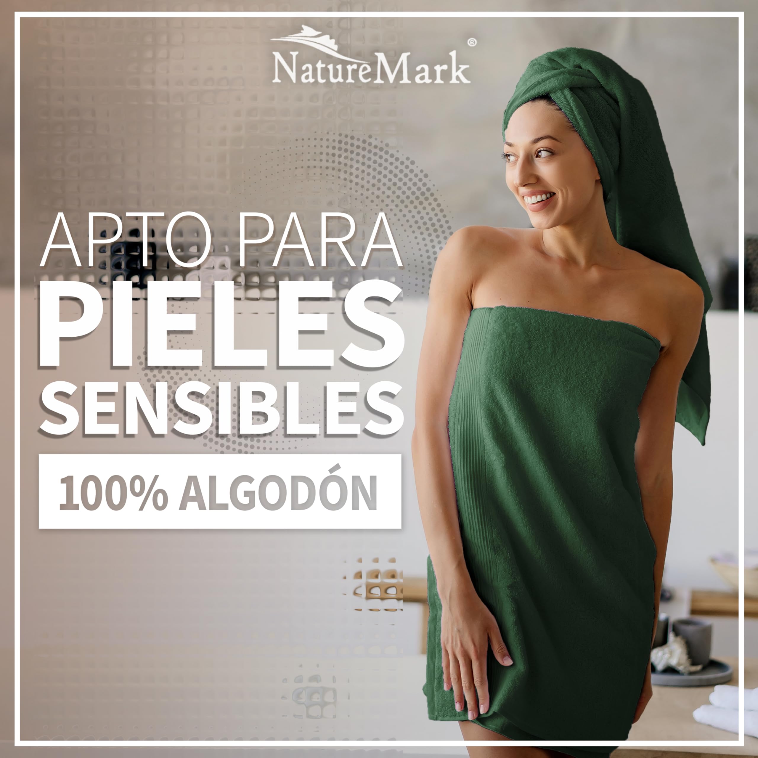 NatureMark Paquete de 2 Toallas de baño de 70 x 140 cm, Toalla de Ducha en Paquete Doble, Color: Verde Oscuro