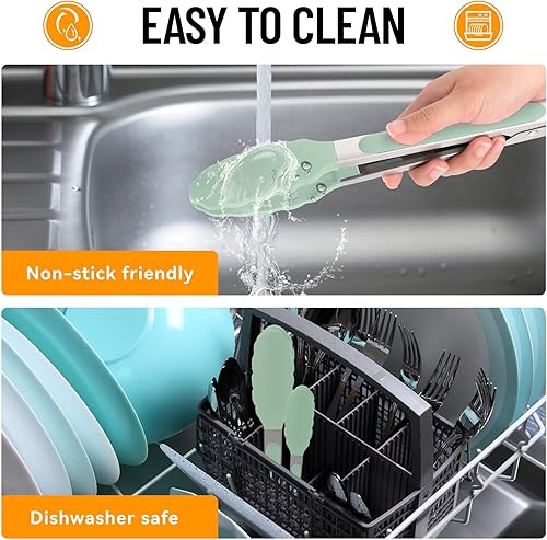 Miniatura 7 de HOTEC Pinzas de cocina prémium de 7 y 9 pulgadas, pinzas de cocina de acero inoxidable con puntas de silicona, resistentes a los arañazos y al