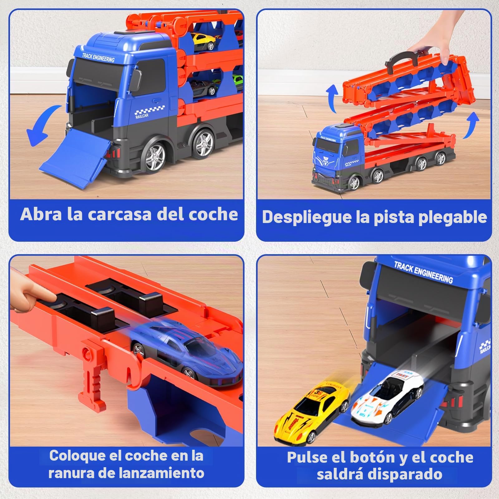 Doloowee vagón catapulta para Juguetes a Partir de 3 años, camión de Transporte portátil Coches de Juguete con 12 Mini Coches de Carreras, Coche transportador de Juguete para niños de 3 4 5 6 7 años