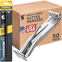 BULDER Quick Screw 5 Inch Gutter Hangers 50 Pack - Hidden Clips with Pre-Assembled Screws & Bonus 6 Inch Drill Bit for Sagging Gutters