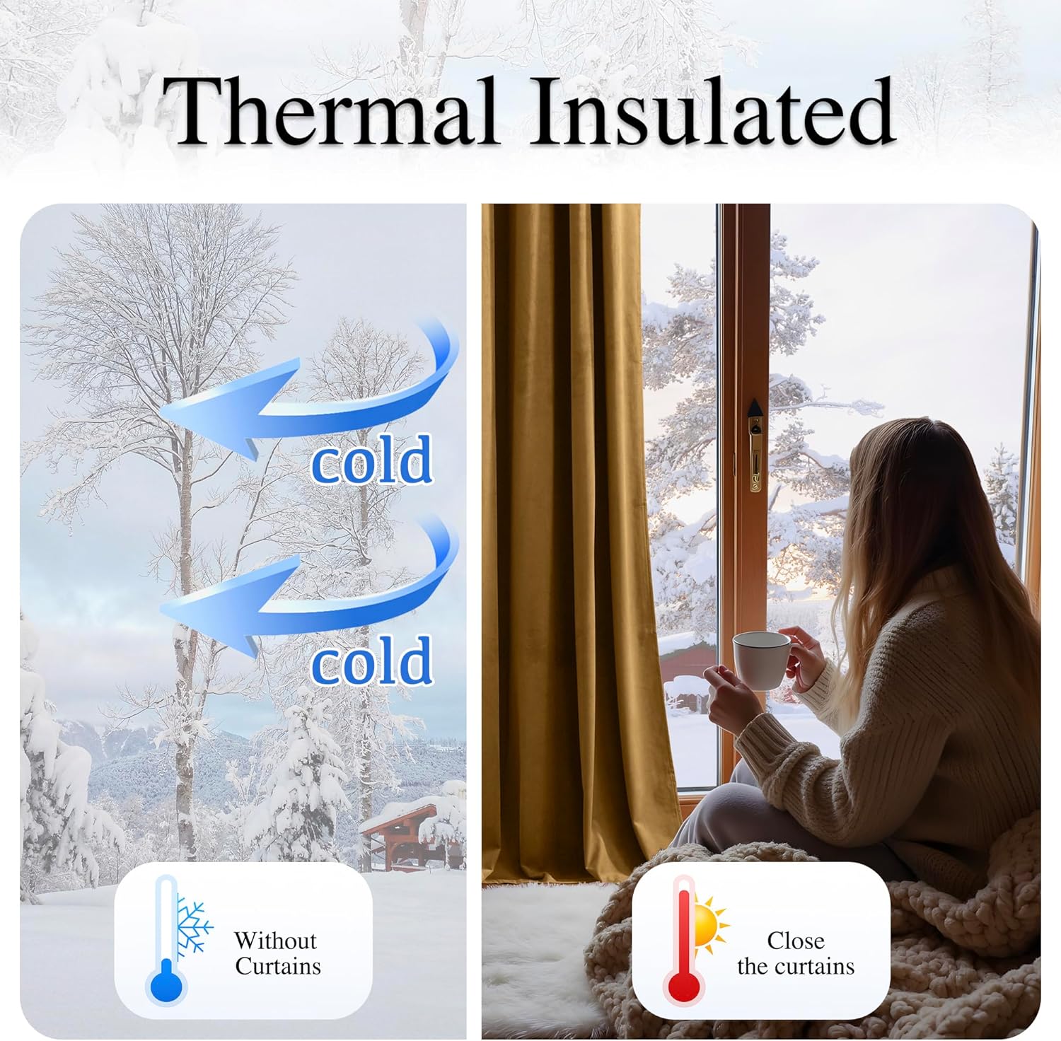 RYB HOME Gold Brown Velvet Curtains 90 inches, Room Darkening Plush Velvet Curtains Drapes, Thermal Insulate Window Treatment for Living Room Home Office, W52 x L90 inches, 2 Panels