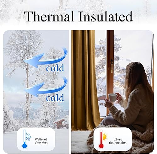 Miniatura 62 de RYB HOME Juego de 2 paneles de cortinas de terciopelo malva, cortinas y cortinas para oscurecer la habitación, con aislamiento térmico, decoración