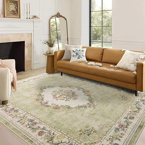 Miniatura 2 de RYB HOME Alfombra lavable de 8 x 10 pies para sala de estar, dormitorio, grande, floral, antideslizante, reduce el ruido, apta para niños y