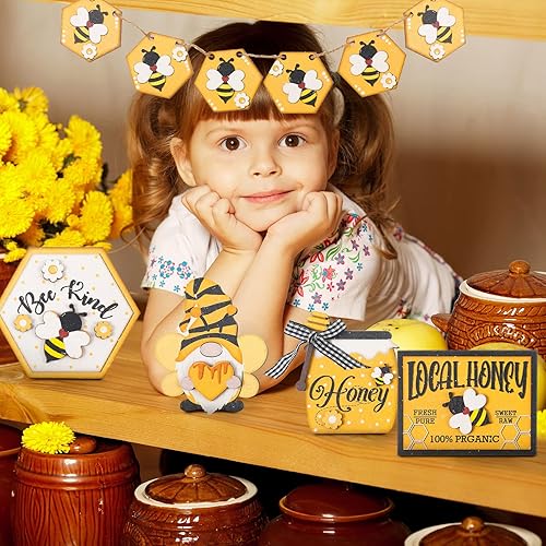 Miniatura 7 de 15 piezas de decoración de bandeja escalonada de verano de abeja de miel, mini letrero de madera de madera, bandejas decorativas de primavera,