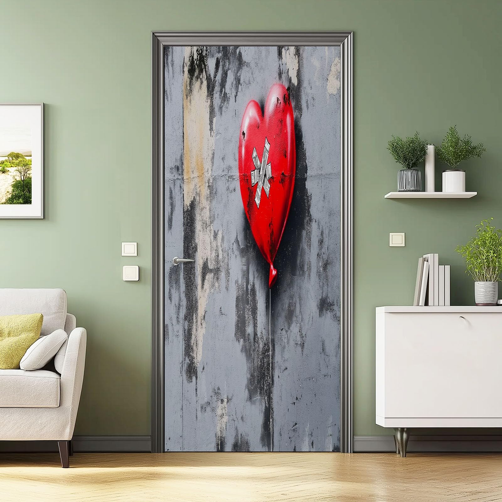 Naklejka na drzwi 3D, samoprzylepna, PCW, 90 x 200 cm, zdejmowana farba, wodoszczelna, do sypialni, kuchni, łazienki, biura, tapeta na drzwi - abstrakcyjna wiązka, balon miłosny, motyw do wnętrz