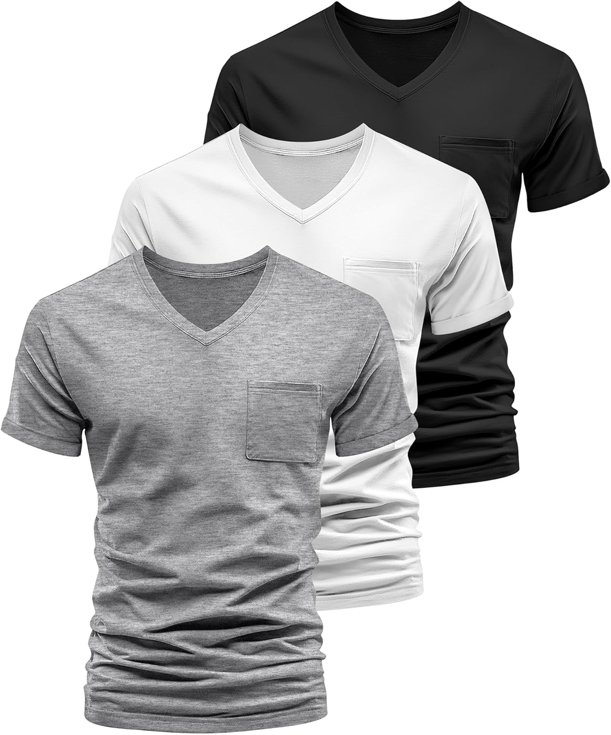 Neer 3 Pack Men's Big and Tall V Neck Pocket T-Shirts, Short Sleeve Shirts Summer Loose Fit Casual Basic Tee