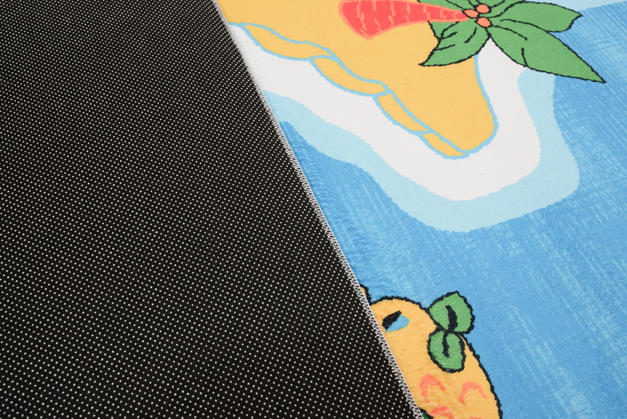 TAPISO Flannel Alfombra Antideslizante Lavable Diseño Moderno Barco Pirata Isla del Tesoro Azul Amarillo Alfombra Infantil para Niños Alfombra de Juegos Oeko-Tex 140 x 200 cm