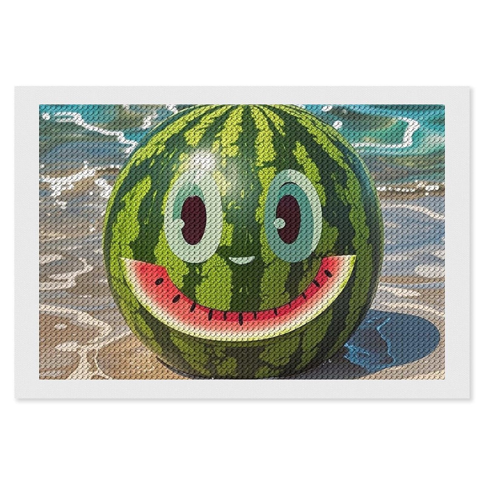 Watermelon with Smiley Diamond Painting Kits for Adults, DIY 5D Diamond Painting Kits for Beginners, Round Full Drill Diamond Dots Paintings, Diamonds Pictures Gem Art for Crafts Home Decor 8"x12"