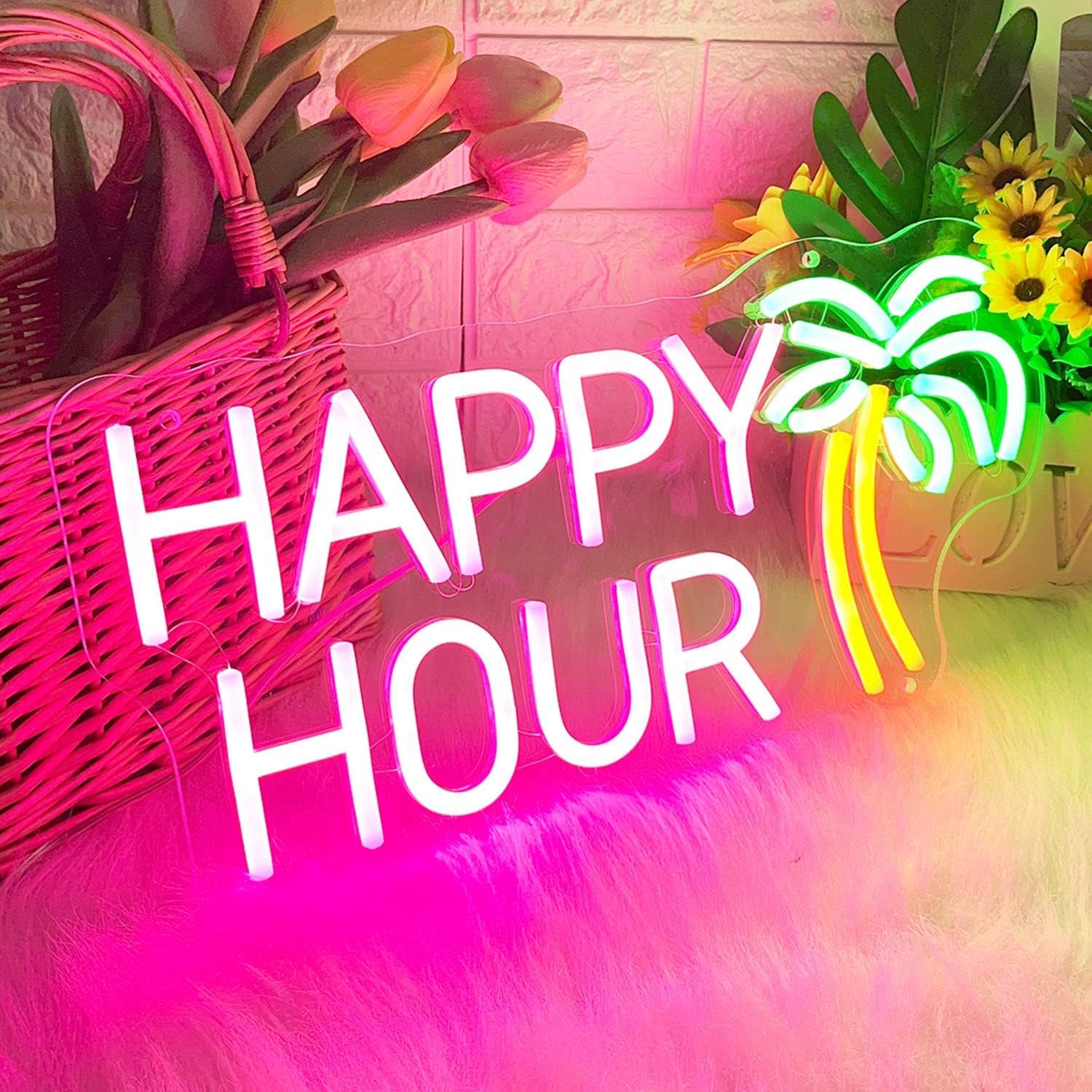 Happy Hour Beer Bar Neon Sign for Wall Decor, 5V USB Power LED Neon Light for Home Bar Party Gift 15.7''×7.8''