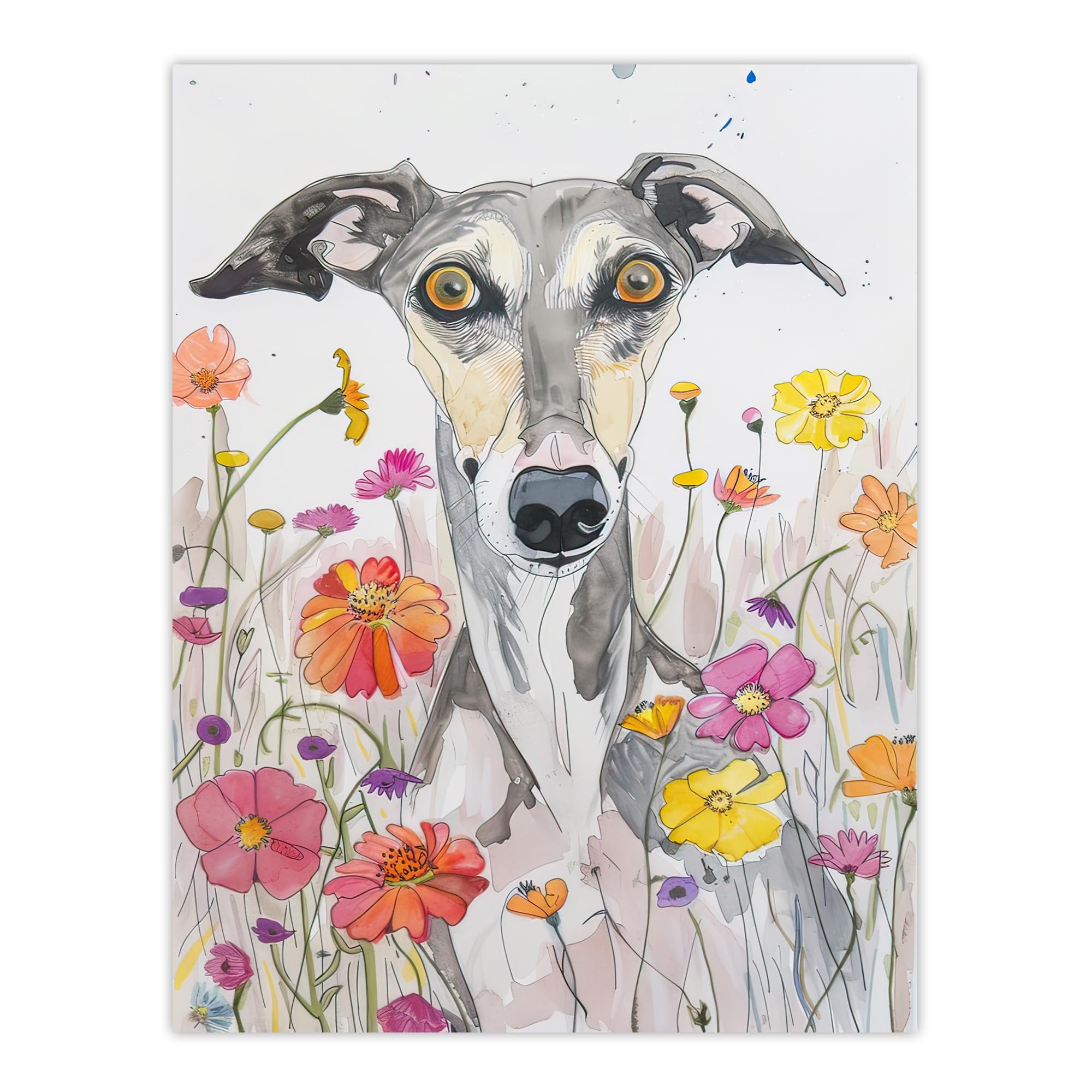Artery8 Cute Whippet in Wildflowers Dog Lover Watercolour Living Room Large Wall Art Poster Print Thick Paper 18X24 Inch