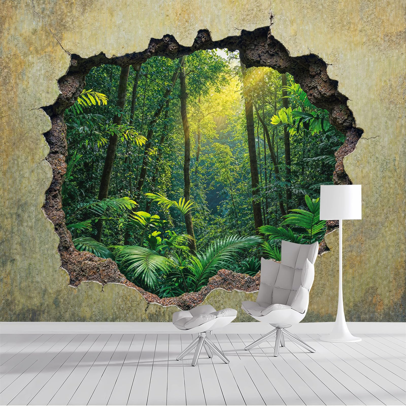 Jungle tropicale murale pour salon avec ce papier peint 3D géant