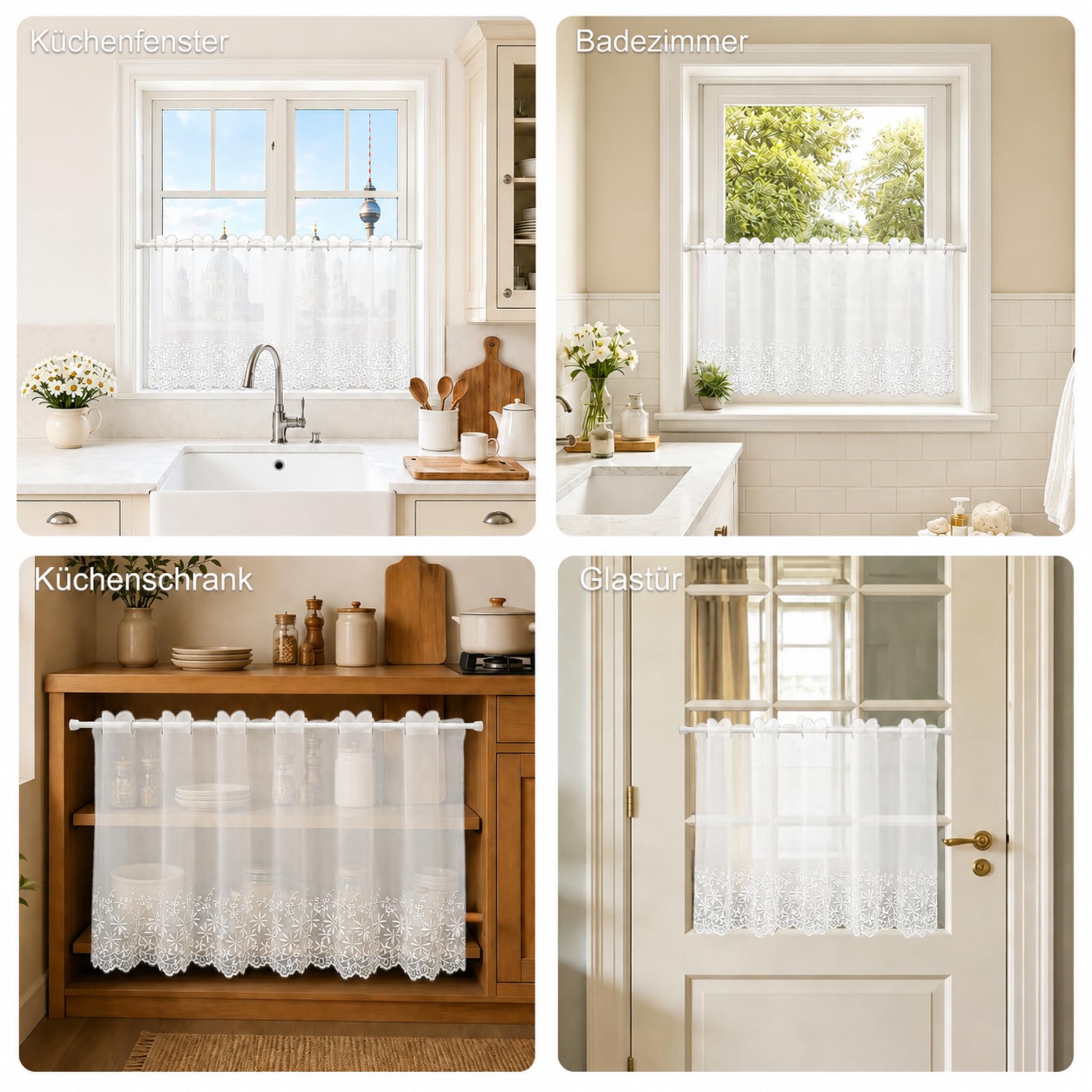 Joyswahl Scheibengardine Voile Bistrogardinen mit Lochleiste Jasmin Kurzgardine HxB 60x140cm Weiß 1er Pack