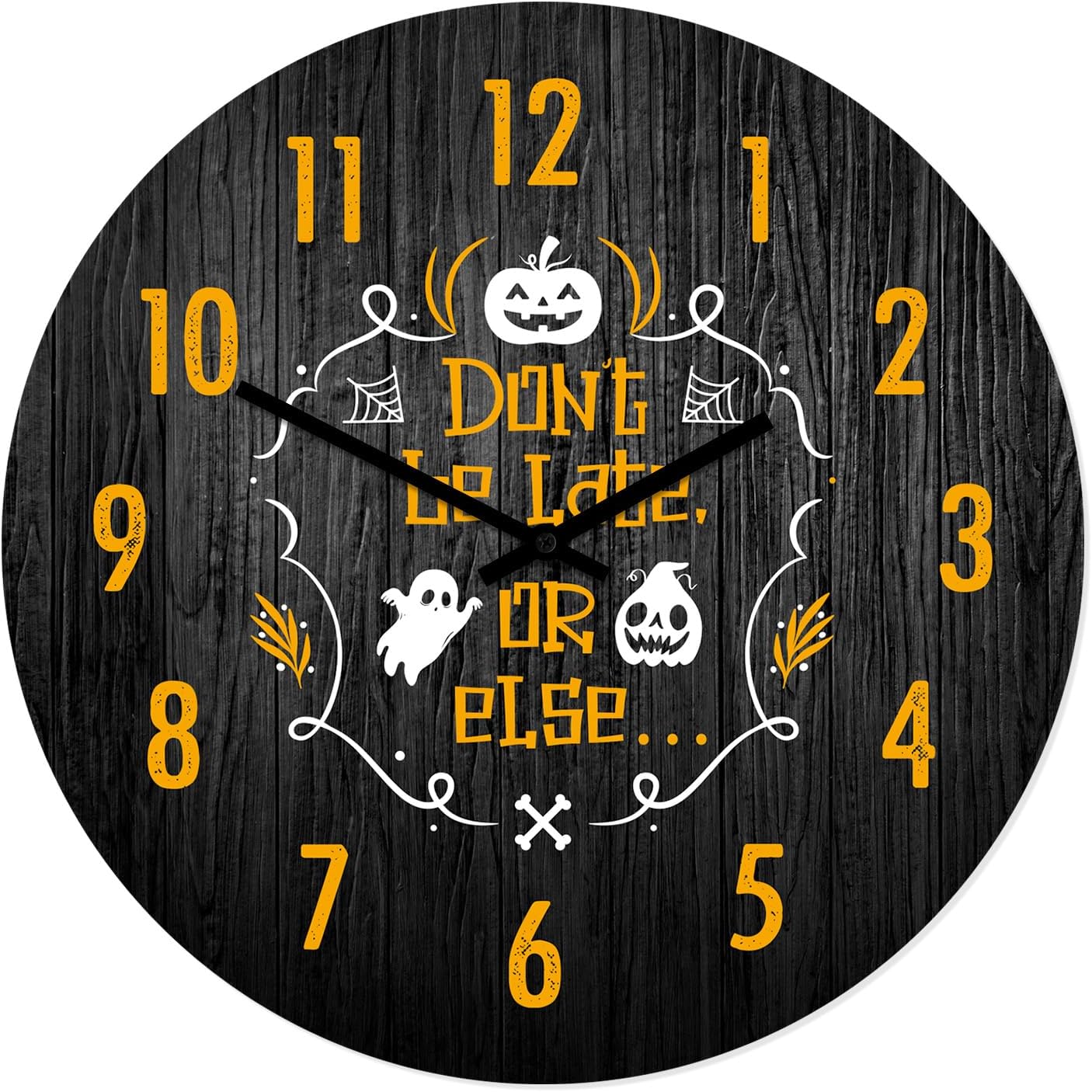 Halloween Wall Clock Don't Be Late, Or Else Silent Non-Ticking, Battery Operated,12 Inch Aluminum Composite Face, Uv Protected Ink Print, Suitable For Offices, Kitchen,Bedrooms, And Bathrooms
