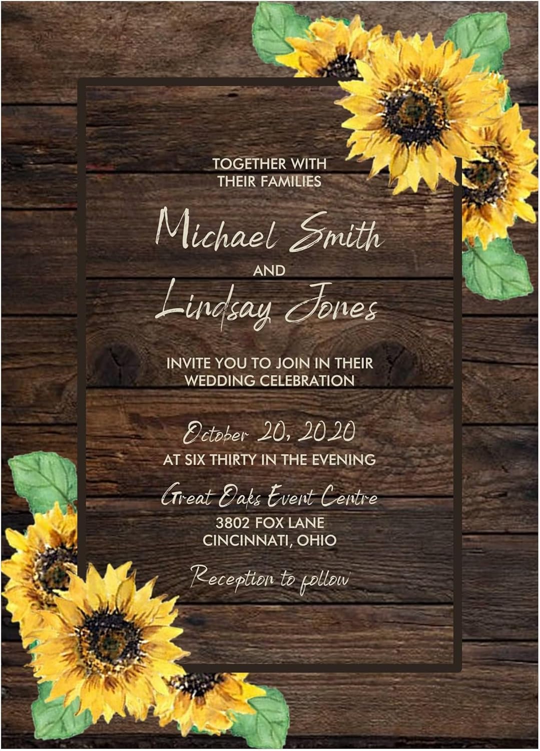 Wedding Invitations Rustic Country Sunflower Wedding Invitations with RSVP Option Quantity of 50